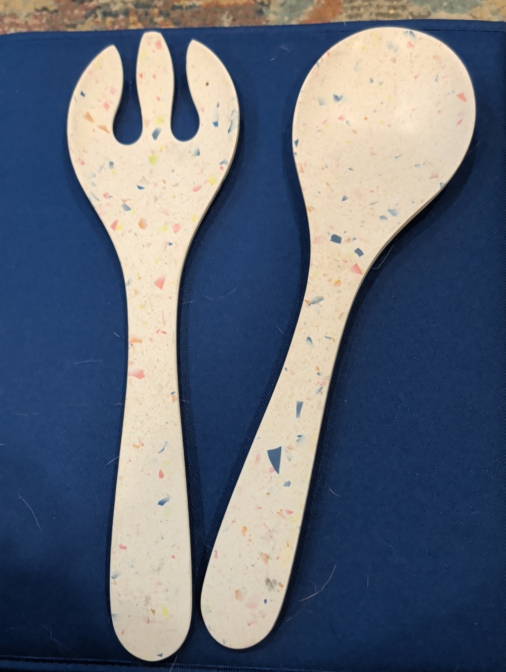 Anthropologie Cream Speckled Salad Serving Set with Multicolor Flecks